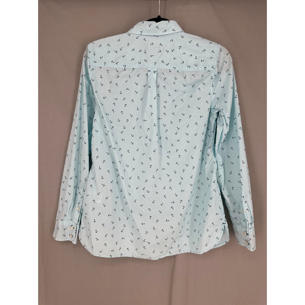 Talbots Top Womens XS Blue Anchor Print Nautical Button Long Sleeve Cotton - Picture 3 of 7